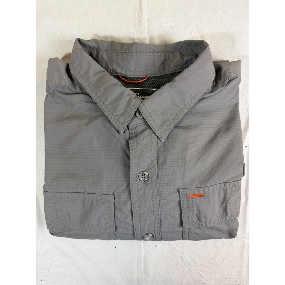 Eddie Bauer Mens Large Gray Ripstop‎ Nylon Long Sleeve Hiking Fishing Shirt L